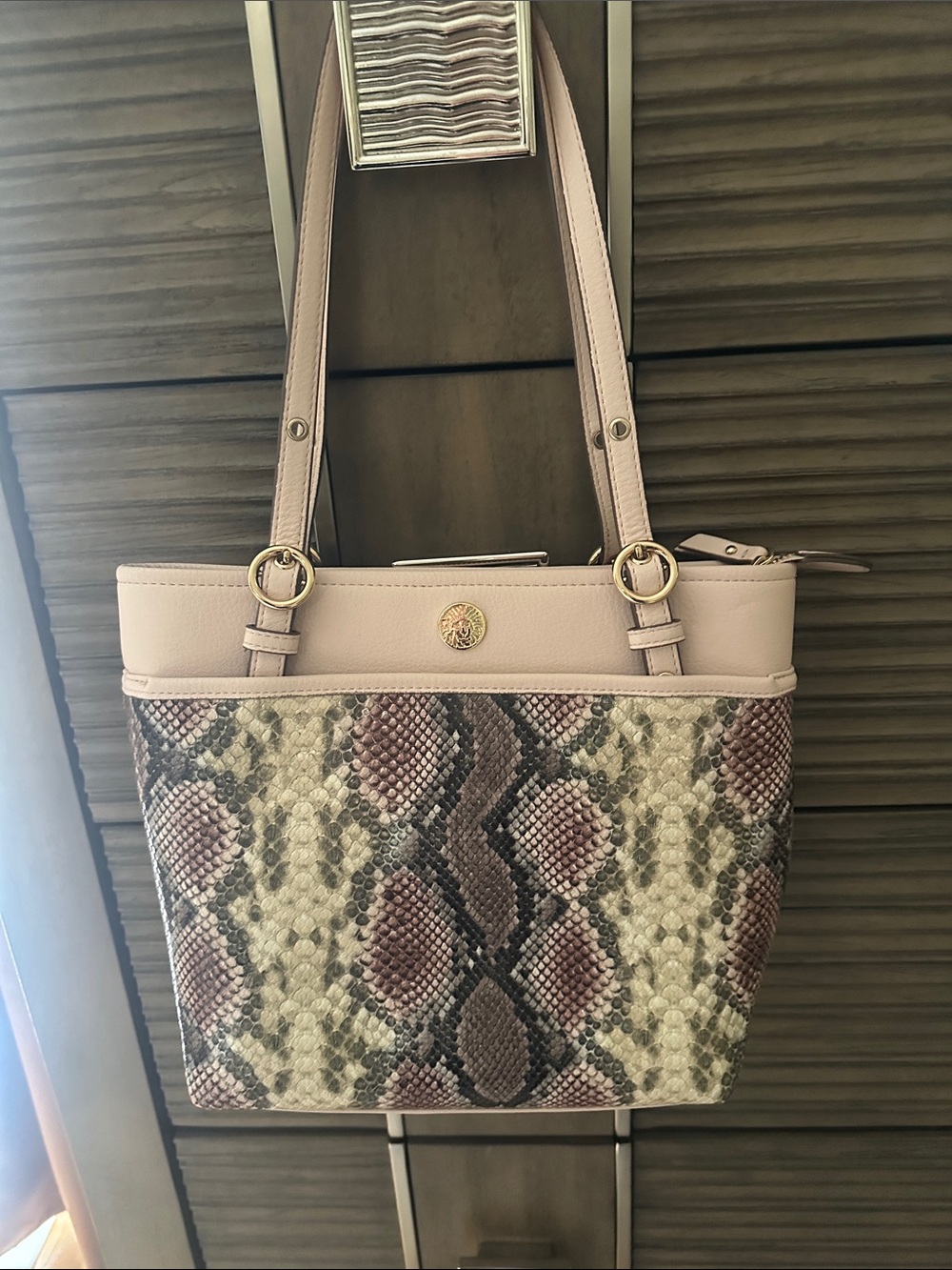 Anne Klein Pink and Cream Snake-Print Shoulder Bag